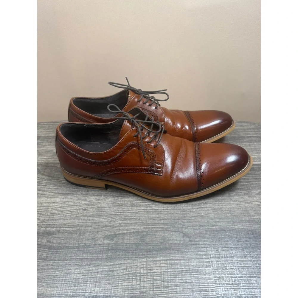 Stacy Adams Mens Cognac Brown Leather Cap Toe Brogue Oxford Dress Shoes Size 13
